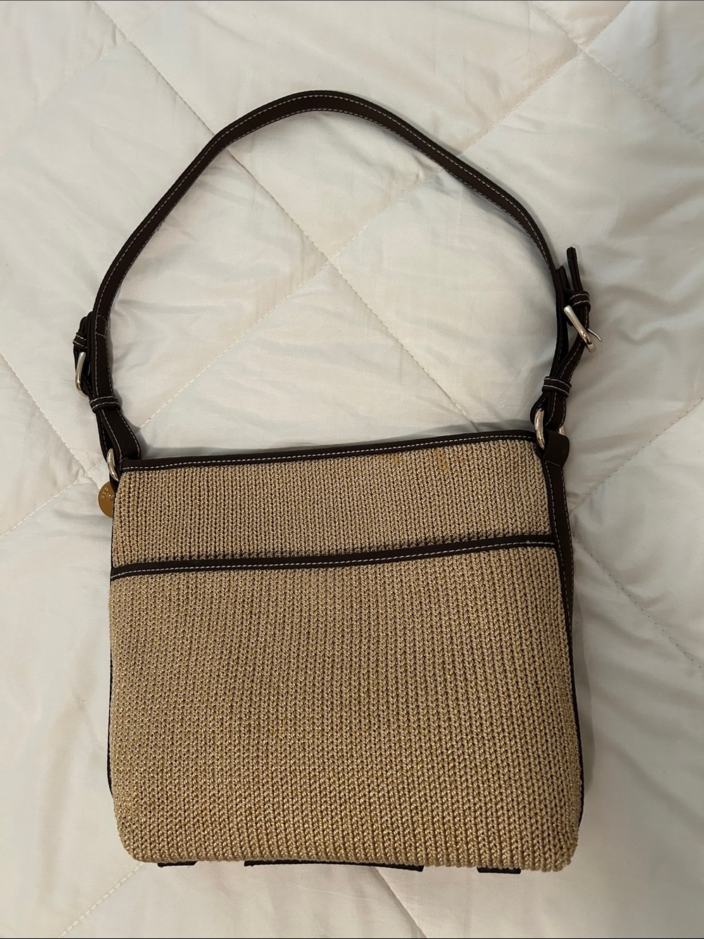 The Sak beige woven metallic shoulder bag